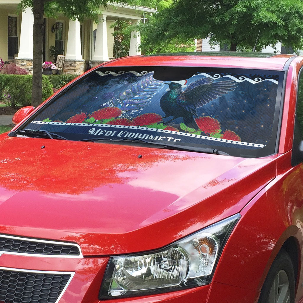 New Zealand Tui Bird Christmas Auto Sun Shade Pohutukawa Xmas Tree Meri Kirihimete