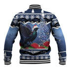 New Zealand Tui Bird Christmas Baseball Jacket Pohutukawa Xmas Tree Meri Kirihimete
