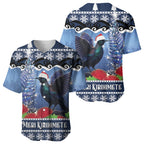 New Zealand Tui Bird Christmas Baseball Jersey Pohutukawa Xmas Tree Meri Kirihimete
