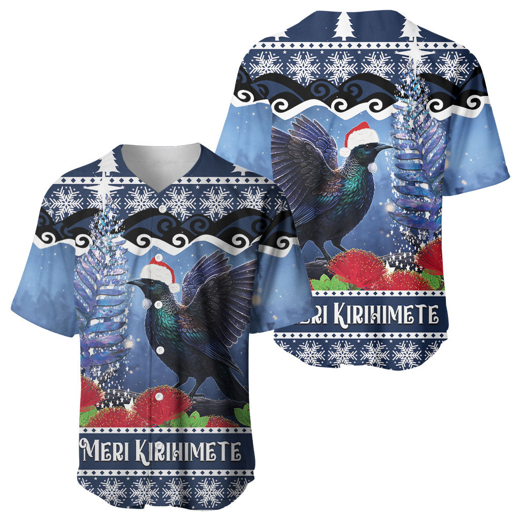 New Zealand Tui Bird Christmas Baseball Jersey Pohutukawa Xmas Tree Meri Kirihimete