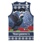 New Zealand Tui Bird Christmas Basketball Jersey Pohutukawa Xmas Tree Meri Kirihimete
