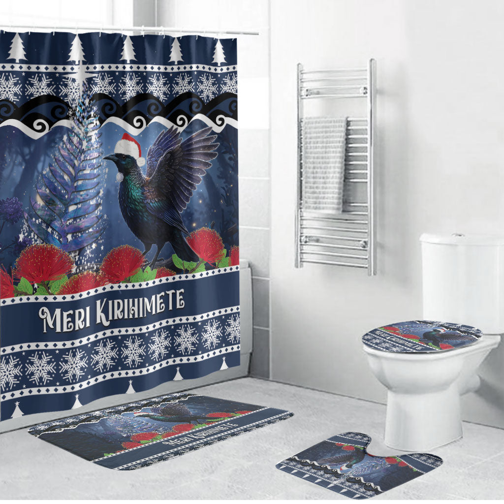 New Zealand Tui Bird Christmas Bathroom Set Pohutukawa Xmas Tree Meri Kirihimete