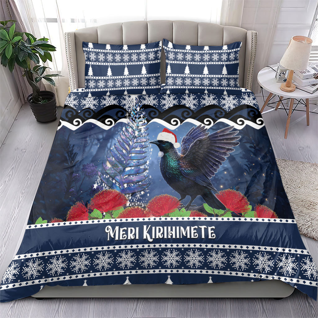 New Zealand Tui Bird Christmas Bedding Set Pohutukawa Xmas Tree Meri Kirihimete