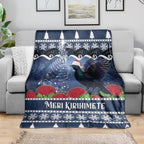 New Zealand Tui Bird Christmas Blanket Pohutukawa Xmas Tree Meri Kirihimete