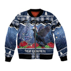 New Zealand Tui Bird Christmas Bomber Jacket Pohutukawa Xmas Tree Meri Kirihimete
