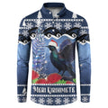 New Zealand Tui Bird Christmas Button Sweatshirt Pohutukawa Xmas Tree Meri Kirihimete