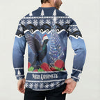 New Zealand Tui Bird Christmas Button Sweatshirt Pohutukawa Xmas Tree Meri Kirihimete