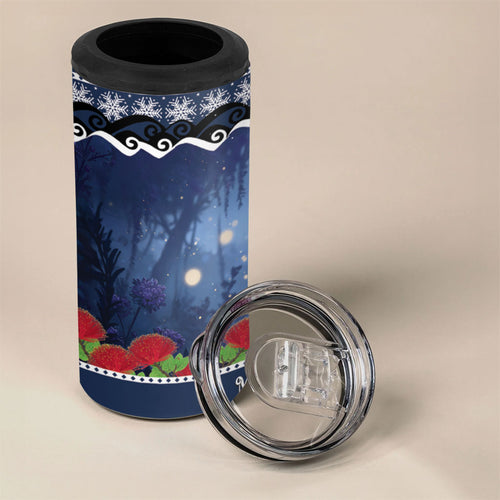 New Zealand Tui Bird Christmas 4 in 1 Can Cooler Tumbler Pohutukawa Xmas Tree Meri Kirihimete