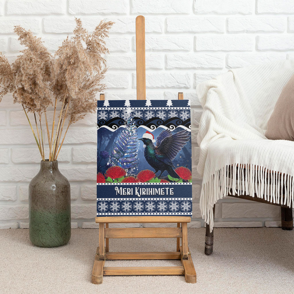 New Zealand Tui Bird Christmas Canvas Wall Art Pohutukawa Xmas Tree Meri Kirihimete