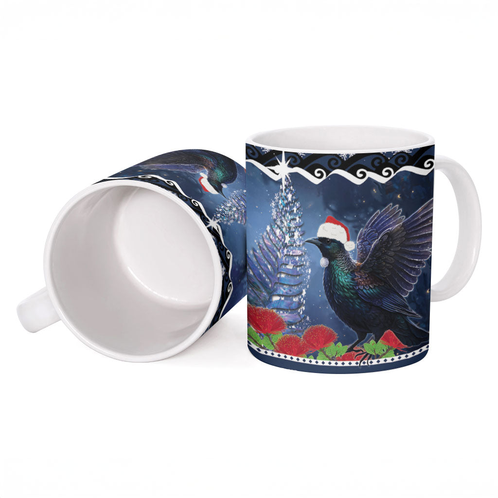 New Zealand Tui Bird Christmas Ceramic Mug Pohutukawa Xmas Tree Meri Kirihimete