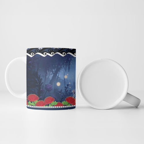 New Zealand Tui Bird Christmas Ceramic Mug Pohutukawa Xmas Tree Meri Kirihimete