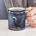 New Zealand Tui Bird Christmas Ceramic Mug Pohutukawa Xmas Tree Meri Kirihimete