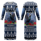 New Zealand Tui Bird Christmas Couples Matching Long Sleeve Bodycon Dress and Long Sleeve Button Shirt Pohutukawa Xmas Tree Meri Kirihimete LT22