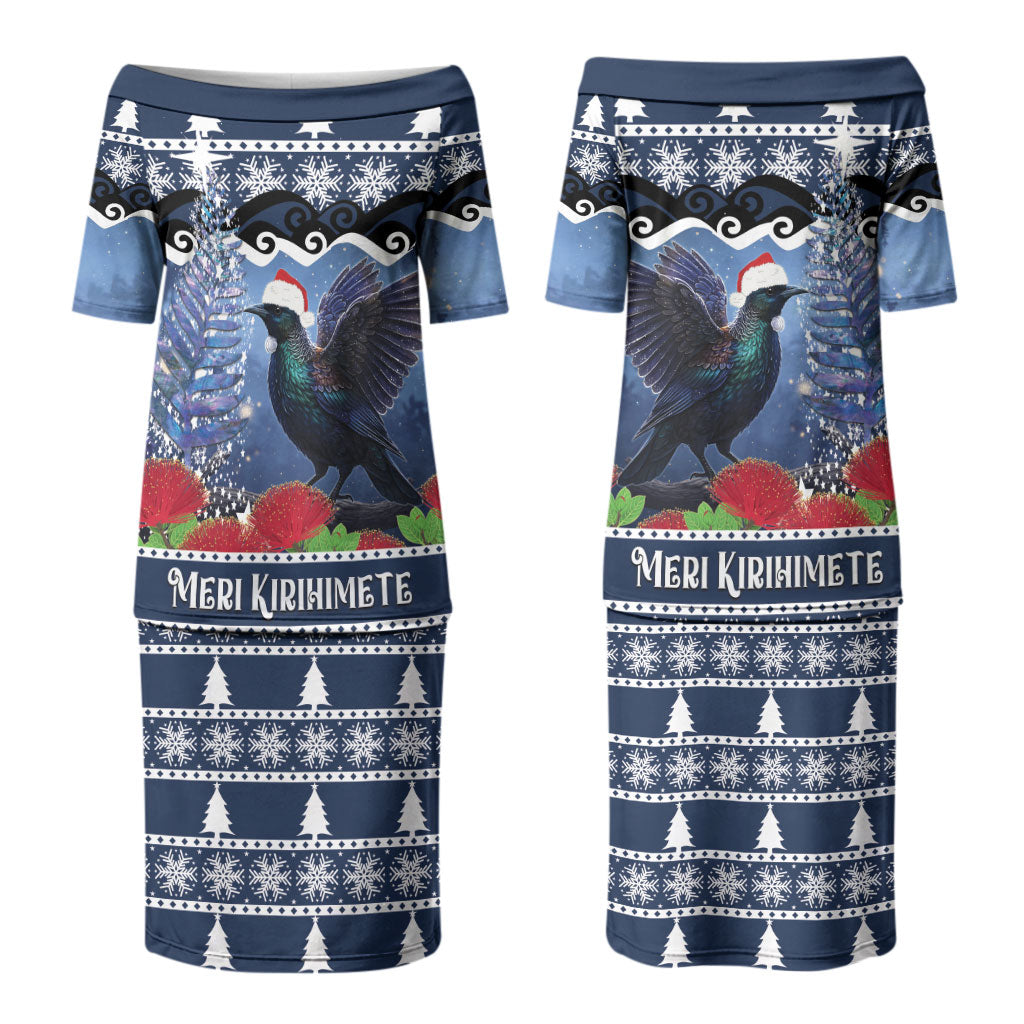 New Zealand Tui Bird Christmas Couples Matching Puletasi and Hawaiian Shirt Pohutukawa Xmas Tree Meri Kirihimete LT22