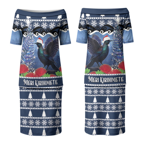 New Zealand Tui Bird Christmas Couples Matching Puletasi and Hawaiian Shirt Pohutukawa Xmas Tree Meri Kirihimete LT22