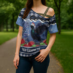 New Zealand Tui Bird Christmas Cross Shoulder Shirt Pohutukawa Xmas Tree Meri Kirihimete