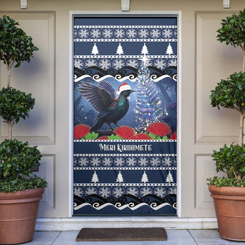 New Zealand Tui Bird Christmas Door Cover Pohutukawa Xmas Tree Meri Kirihimete