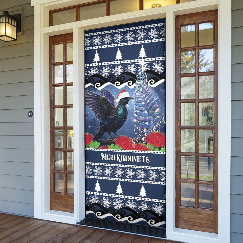 New Zealand Tui Bird Christmas Door Cover Pohutukawa Xmas Tree Meri Kirihimete