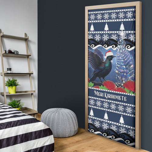 New Zealand Tui Bird Christmas Door Cover Pohutukawa Xmas Tree Meri Kirihimete