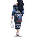 New Zealand Tui Bird Christmas Family Matching Off The Shoulder Long Sleeve Dress and Hawaiian Shirt Pohutukawa Xmas Tree Meri Kirihimete