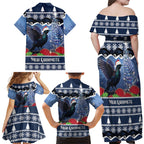 New Zealand Tui Bird Christmas Family Matching Off Shoulder Maxi Dress and Hawaiian Shirt Pohutukawa Xmas Tree Meri Kirihimete