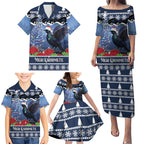 New Zealand Tui Bird Christmas Family Matching Puletasi and Hawaiian Shirt Pohutukawa Xmas Tree Meri Kirihimete