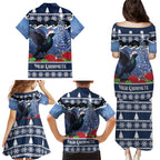 New Zealand Tui Bird Christmas Family Matching Puletasi and Hawaiian Shirt Pohutukawa Xmas Tree Meri Kirihimete