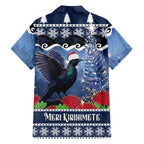 New Zealand Tui Bird Christmas Family Matching Puletasi and Hawaiian Shirt Pohutukawa Xmas Tree Meri Kirihimete