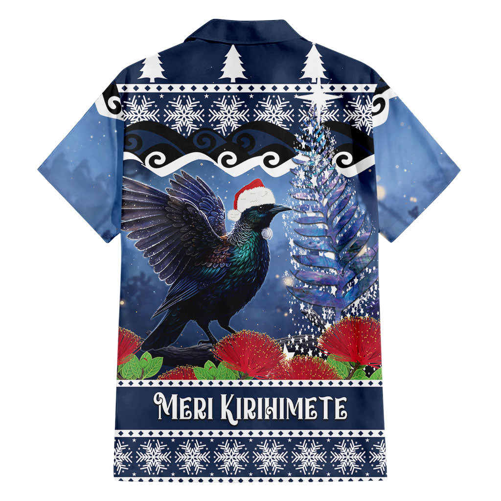 New Zealand Tui Bird Christmas Family Matching Puletasi and Hawaiian Shirt Pohutukawa Xmas Tree Meri Kirihimete