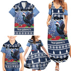 New Zealand Tui Bird Christmas Family Matching Summer Maxi Dress and Hawaiian Shirt Pohutukawa Xmas Tree Meri Kirihimete