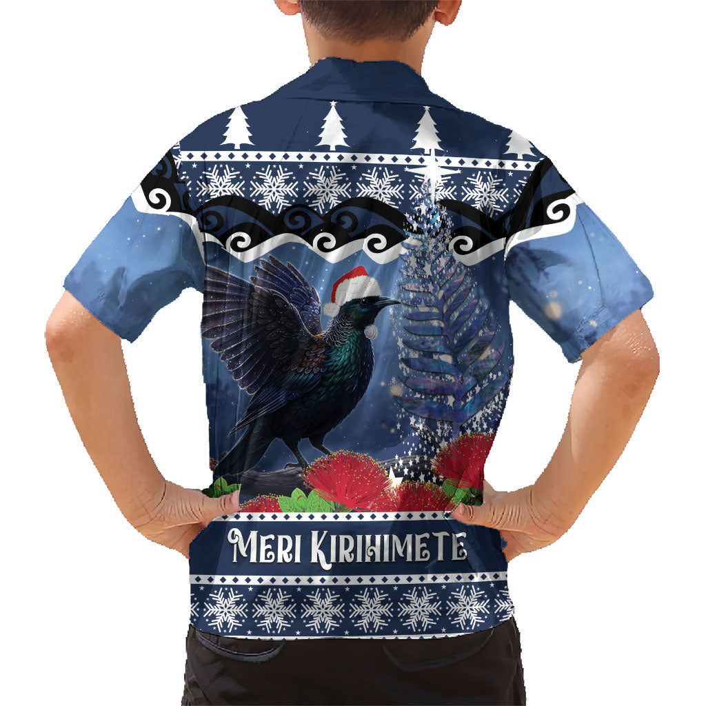 New Zealand Tui Bird Christmas Family Matching Summer Maxi Dress and Hawaiian Shirt Pohutukawa Xmas Tree Meri Kirihimete