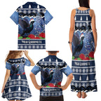 New Zealand Tui Bird Christmas Family Matching Tank Maxi Dress and Hawaiian Shirt Pohutukawa Xmas Tree Meri Kirihimete