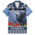 New Zealand Tui Bird Christmas Family Matching Tank Maxi Dress and Hawaiian Shirt Pohutukawa Xmas Tree Meri Kirihimete