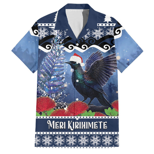 New Zealand Tui Bird Christmas Family Matching Tank Maxi Dress and Hawaiian Shirt Pohutukawa Xmas Tree Meri Kirihimete