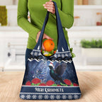 New Zealand Tui Bird Christmas Grocery Bag Pohutukawa Xmas Tree Meri Kirihimete