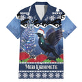New Zealand Tui Bird Christmas Hawaiian Shirt Pohutukawa Xmas Tree Meri Kirihimete