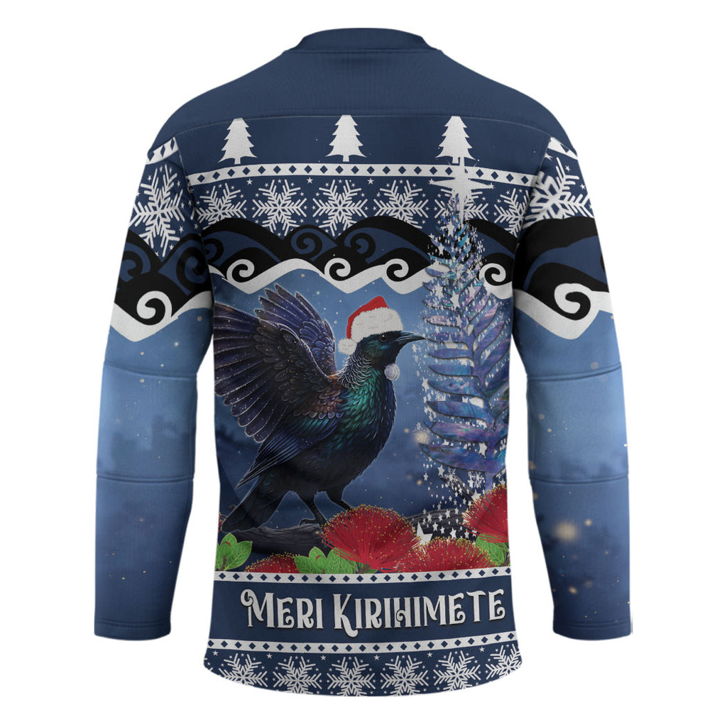 New Zealand Tui Bird Christmas Hockey Jersey Pohutukawa Xmas Tree Meri Kirihimete