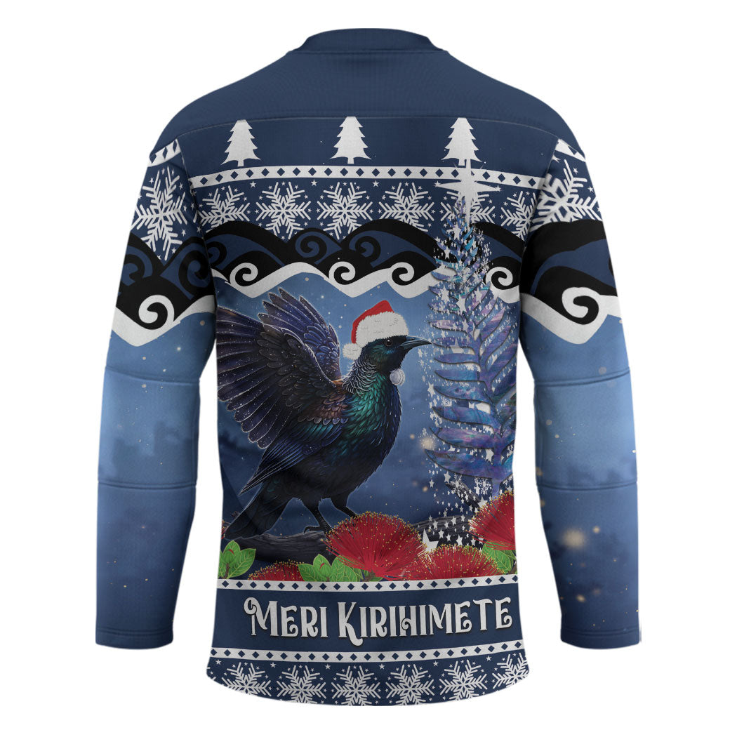 New Zealand Tui Bird Christmas Hockey Jersey Pohutukawa Xmas Tree Meri Kirihimete