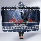 New Zealand Tui Bird Christmas Hooded Blanket Pohutukawa Xmas Tree Meri Kirihimete