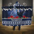 New Zealand Tui Bird Christmas Hooded Blanket Pohutukawa Xmas Tree Meri Kirihimete