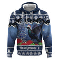 New Zealand Tui Bird Christmas Hoodie Pohutukawa Xmas Tree Meri Kirihimete