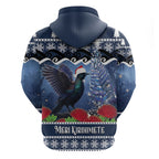 New Zealand Tui Bird Christmas Hoodie Pohutukawa Xmas Tree Meri Kirihimete