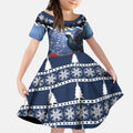 New Zealand Tui Bird Christmas Kid Short Sleeve Dress Pohutukawa Xmas Tree Meri Kirihimete