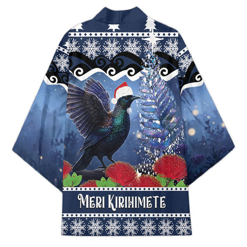 New Zealand Tui Bird Christmas Kimono Pohutukawa Xmas Tree Meri Kirihimete