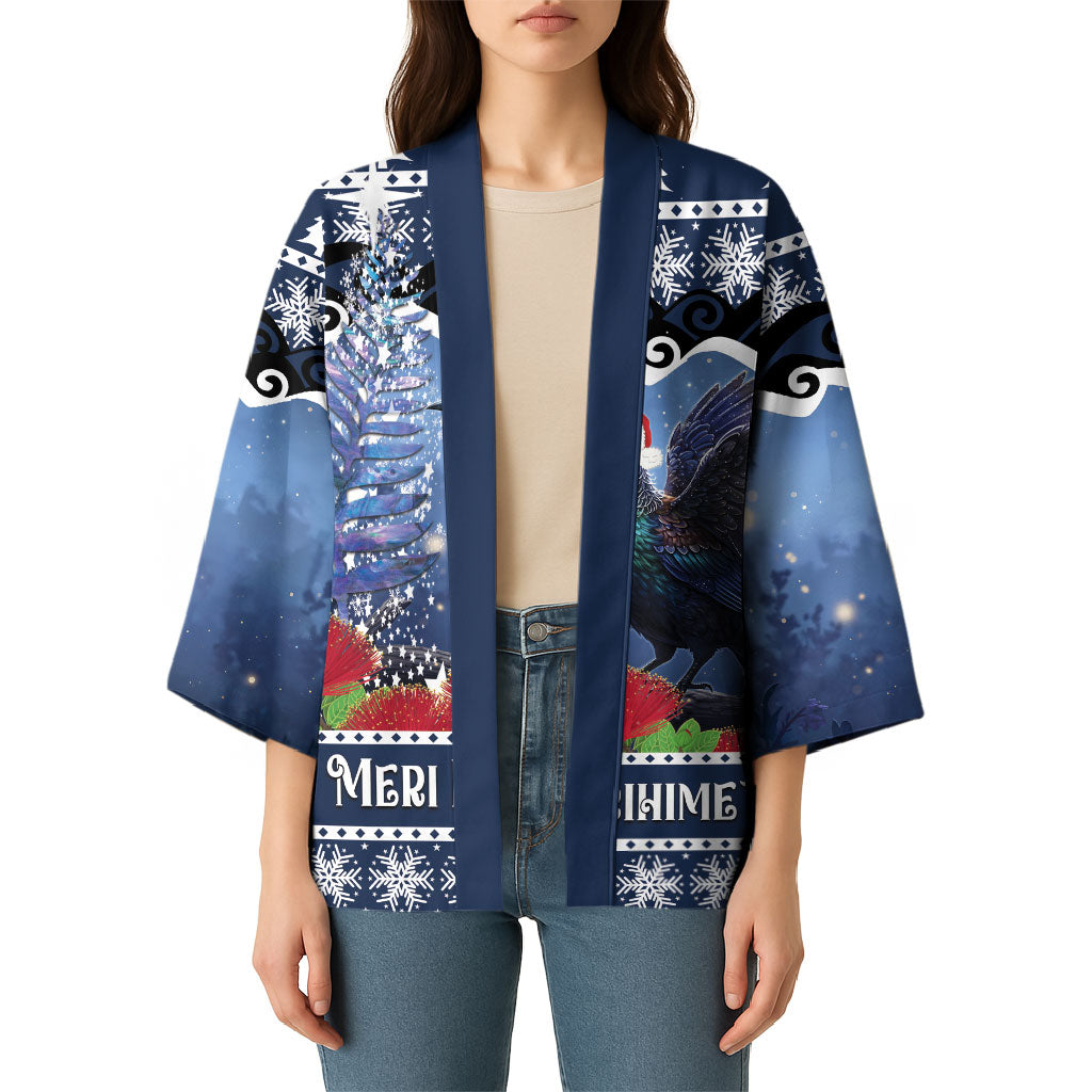 New Zealand Tui Bird Christmas Kimono Pohutukawa Xmas Tree Meri Kirihimete