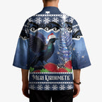 New Zealand Tui Bird Christmas Kimono Pohutukawa Xmas Tree Meri Kirihimete