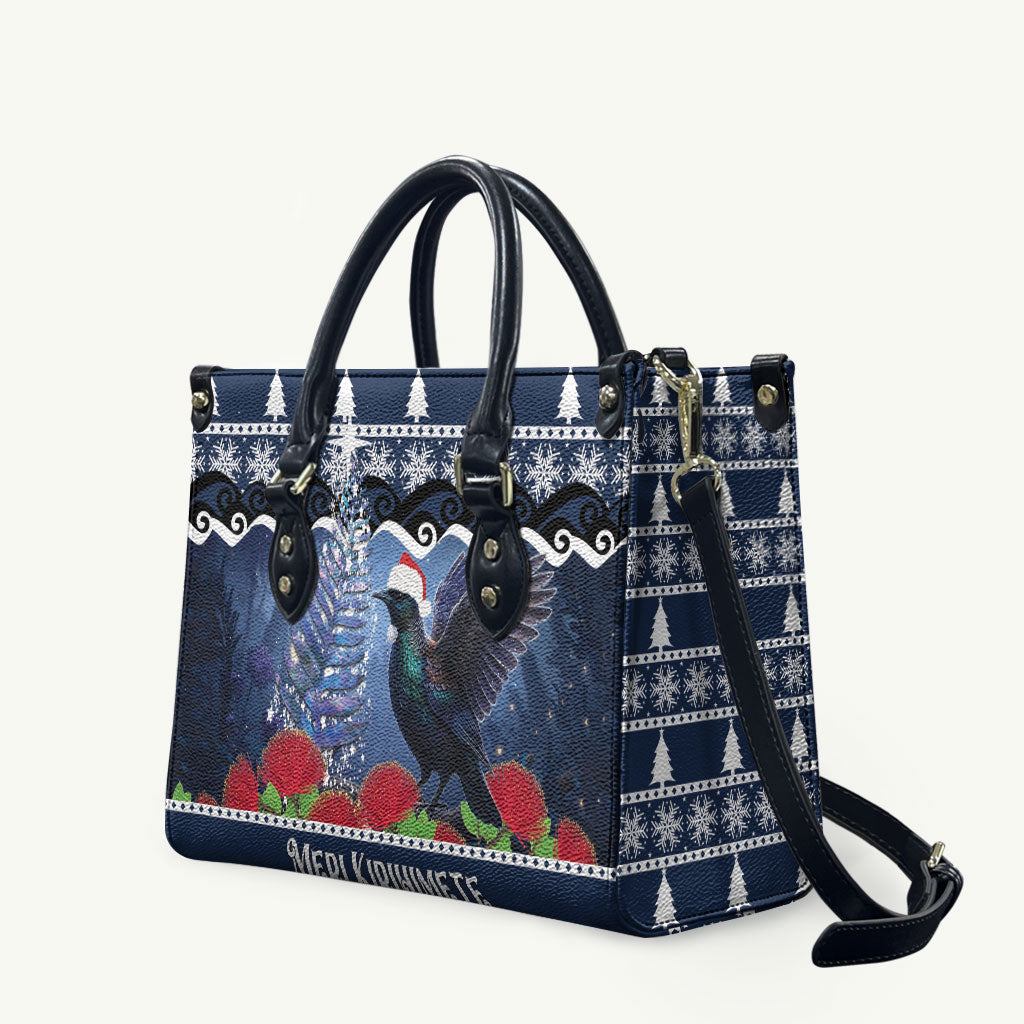 New Zealand Tui Bird Christmas Leather Bag Pohutukawa Xmas Tree Meri Kirihimete
