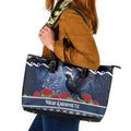 New Zealand Tui Bird Christmas Leather Tote Bag Pohutukawa Xmas Tree Meri Kirihimete