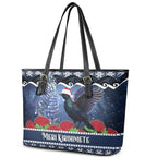 New Zealand Tui Bird Christmas Leather Tote Bag Pohutukawa Xmas Tree Meri Kirihimete