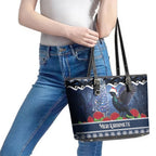 New Zealand Tui Bird Christmas Leather Tote Bag Pohutukawa Xmas Tree Meri Kirihimete